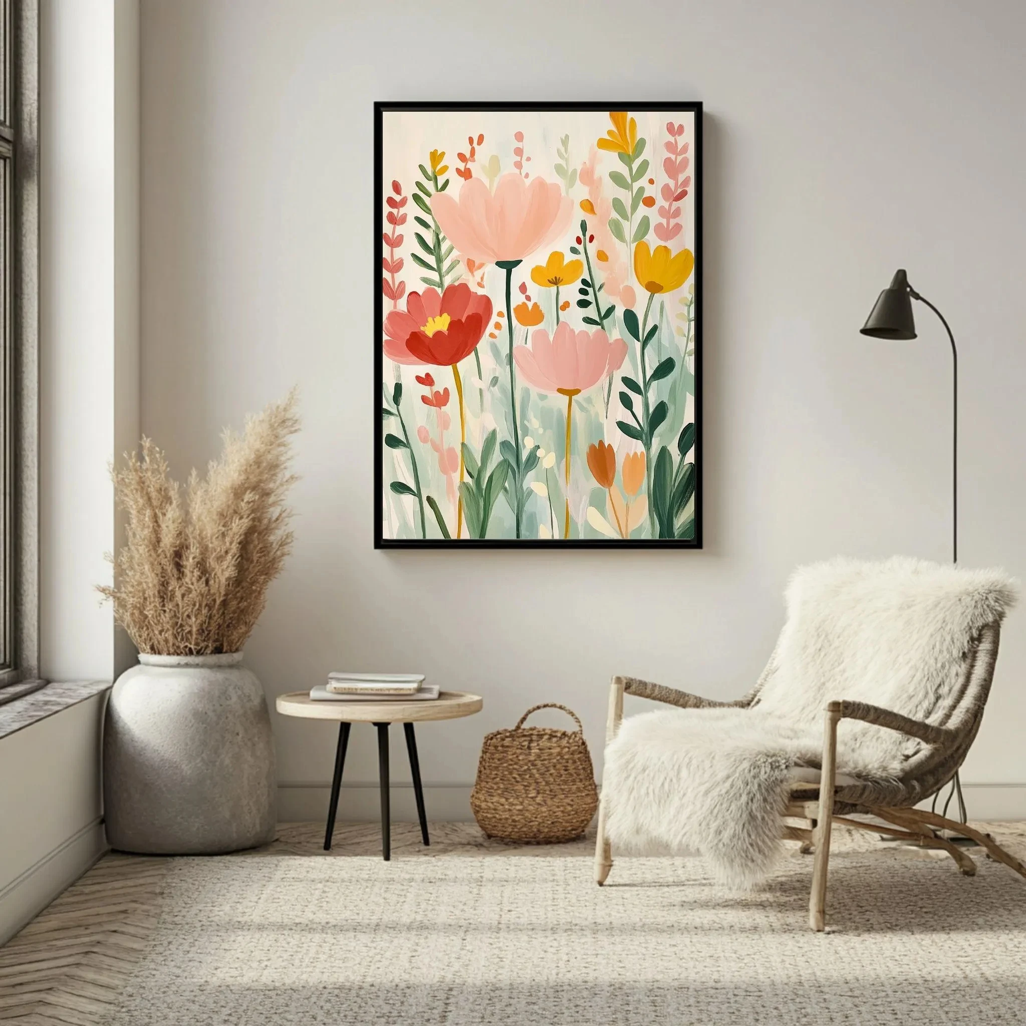 봄 꽃 포스터 밝은 추상 꽃 식물 벽 예술, 현대적인 핑크와 그린 프린트, 다채로운 꽃 포스터 홈 데코