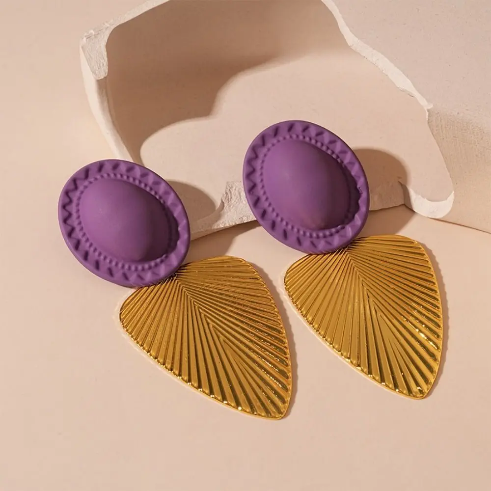 

Chic Vintage Drop Earrings Color Blocking Oval Hat Leaf Pendant Earrings Textured Ear Jewelry Exaggerated Earrings Women