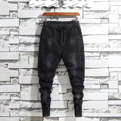 Pantalones vaqueros ajustados para hombre, Jeans con los pies de hombre, tipo Social, para adolescentes, informales, color negro rábano, venta al por mayor, 2022