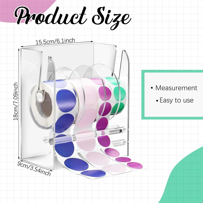 AC56-Adjustable Label Dispenser Acrylic Sticker Roll Dispenser Sticker Roll Holder Clear Label Holders Sticker Holder 4 Disks