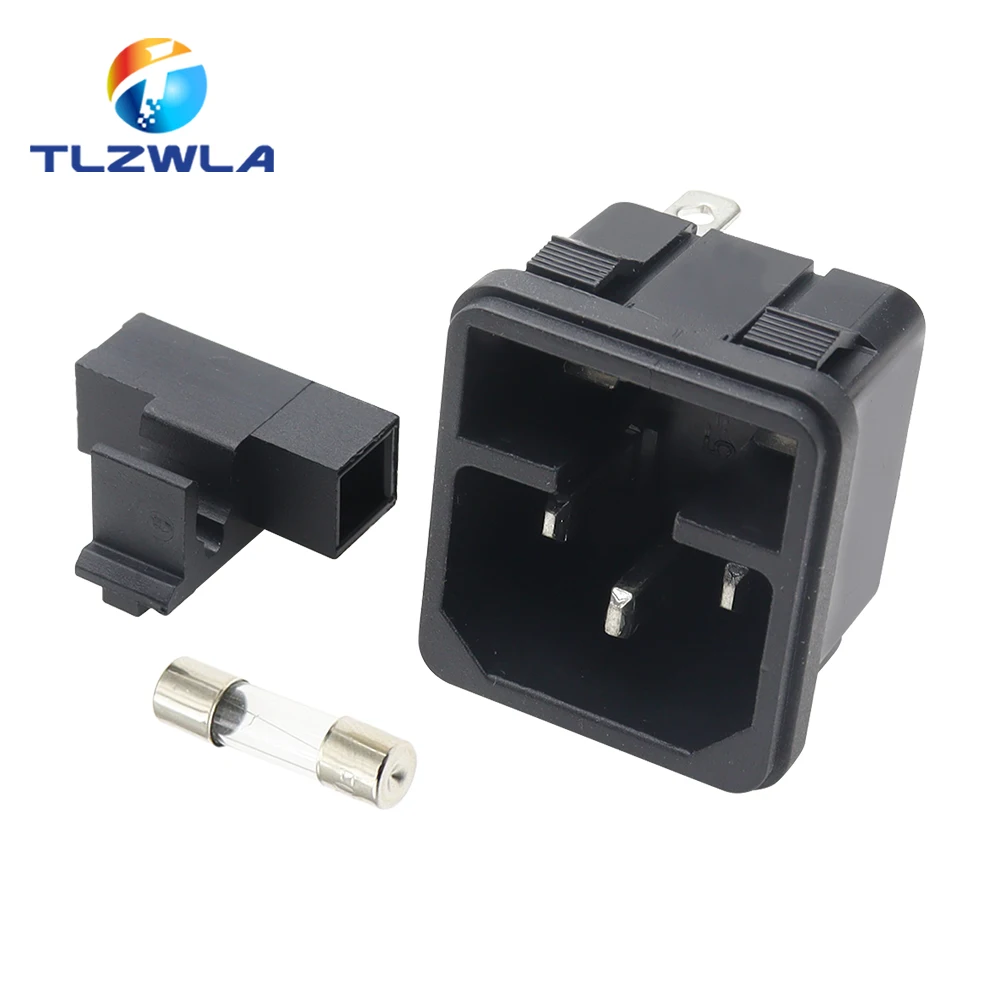 1PCS 10A 250V AC 3 Pin IEC320 C14 Male Inlet Connector Plug Power Socket 10A Fuse Holder Iron Copper Square TUC Adapter Outlet