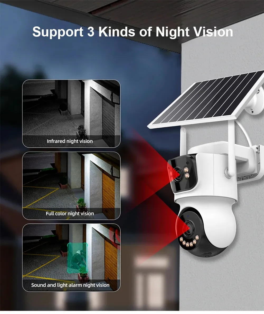 Icsee AOV WiFi 4MP 8CH 7 بوصة LCD NVR نظام كاميرا الأمن بالطاقة الشمسية واي فاي في الهواء الطلق AOV اللاسلكية المزدوجة عدسة نظام كاميرا PTZ الشمسية #6