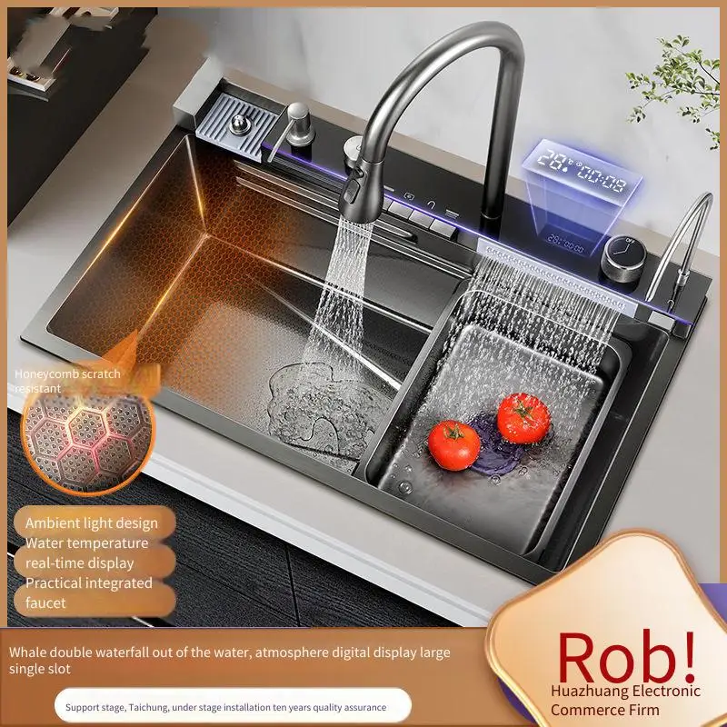 

Thickened kiten sink digital display whale flying rain sink single waterfall nano honeycomb wash basin dishwasher pool