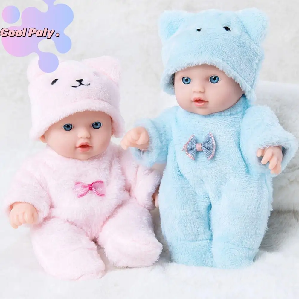 

Plush Clothes Simulated Baby Doll Cute Bear Pink and Blue 20CM Doll Toy Lifelike Clothes and Hats Silicone Doll Children's Toy