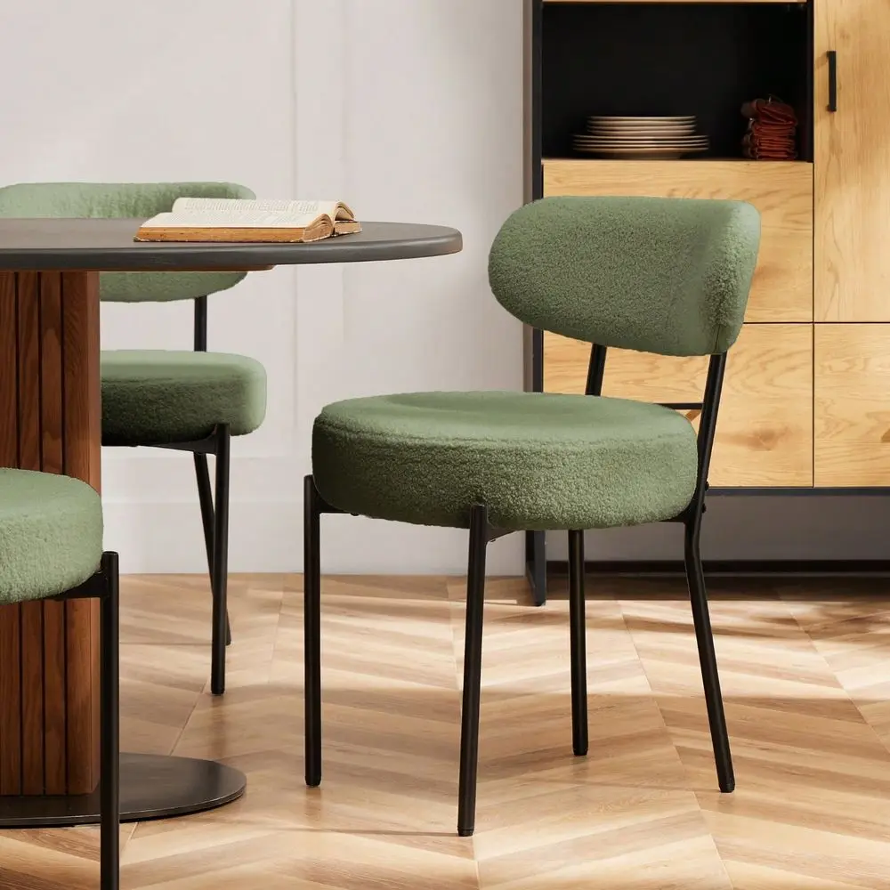 Dining Chairs Set Of 2, Mid Century Modern Chair Round Upholstered Curved Backrest, Kitchen Vanity Living Room Chairs With Blac