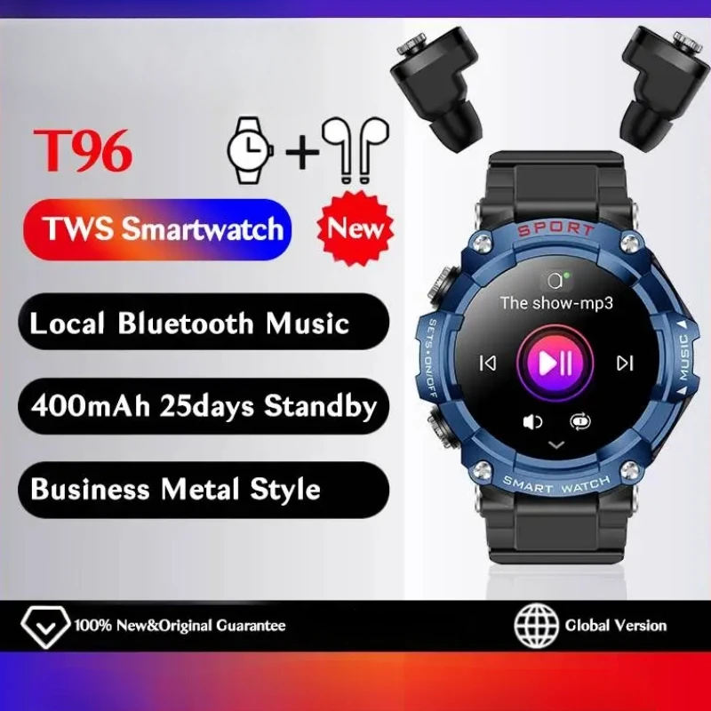 

AMOLED Smartwatch TWS Wireless Bluetooth Earphone 2-in-1 Bluetooth Call Local Music Player Outdoor Sports Smart Bracelet for Men