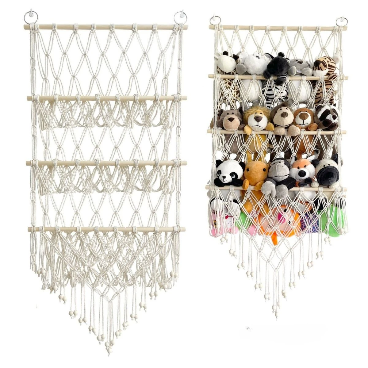 Boho Hand-woven Storage Hammock Rack Children\'s Room Plush Toy Storage Display Shelf Home Decor Organizer Mesh Wall Art Tapestry