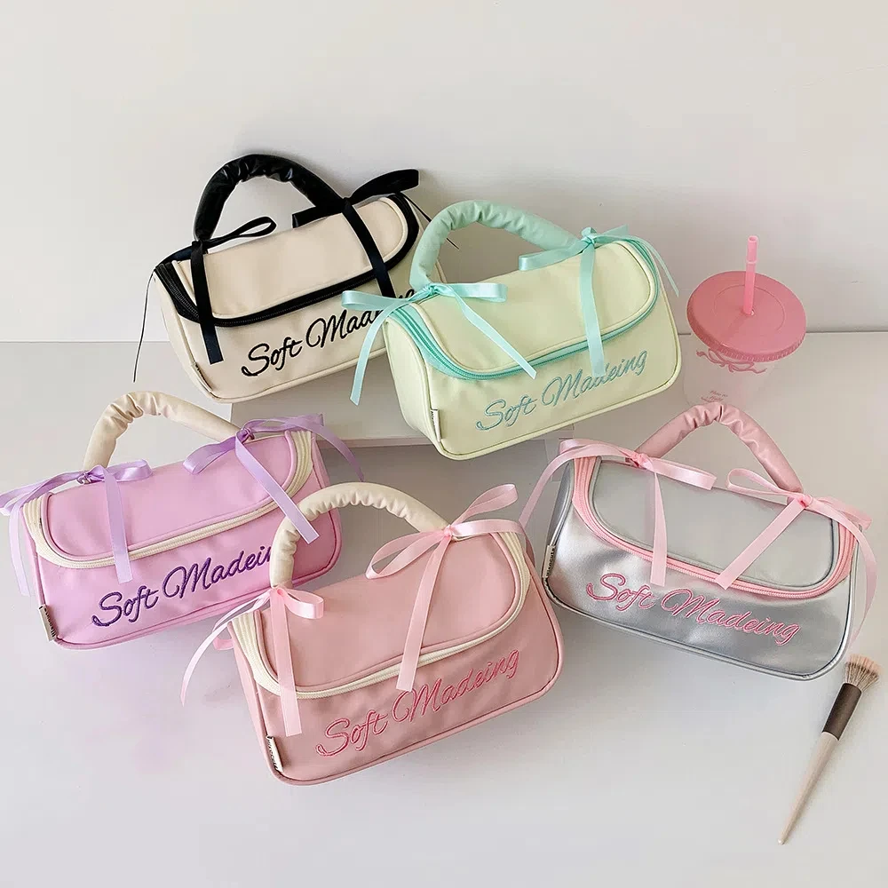 بو الجلود Y2K القوس حقيبة التخزين Bowknot تخزين سطح المكتب الكورية نمط مقلمة مستحضرات التجميل بطاقة القلم الجمالية القوس حقيبة أدوات مكتبية #2