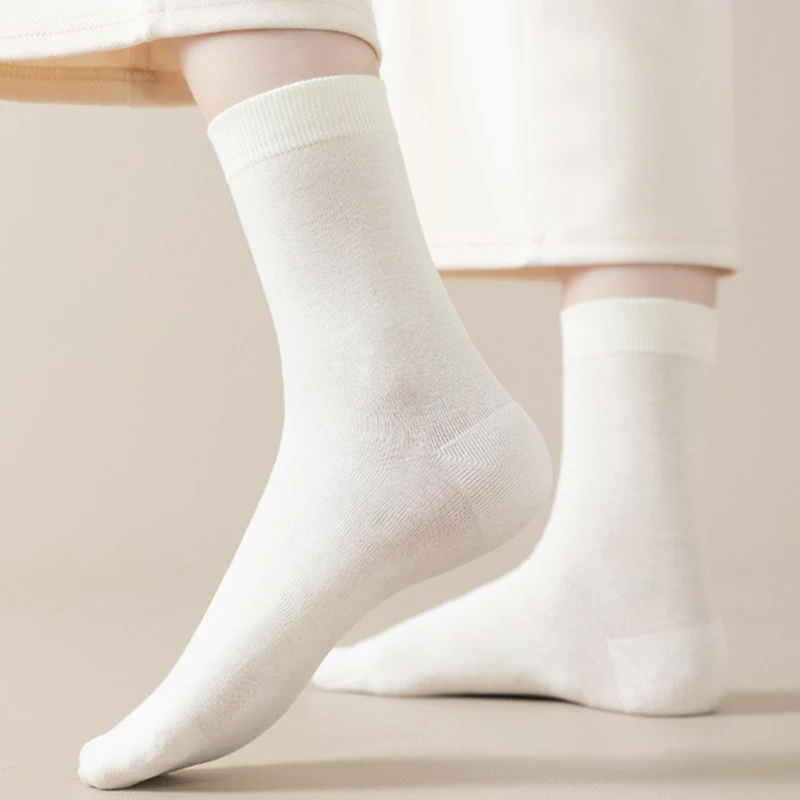 Chaussettes Thermiques en Coton pour Femme, Tube Moyen, Couleur Unie, Décontractées, Respirantes, 1 Paire