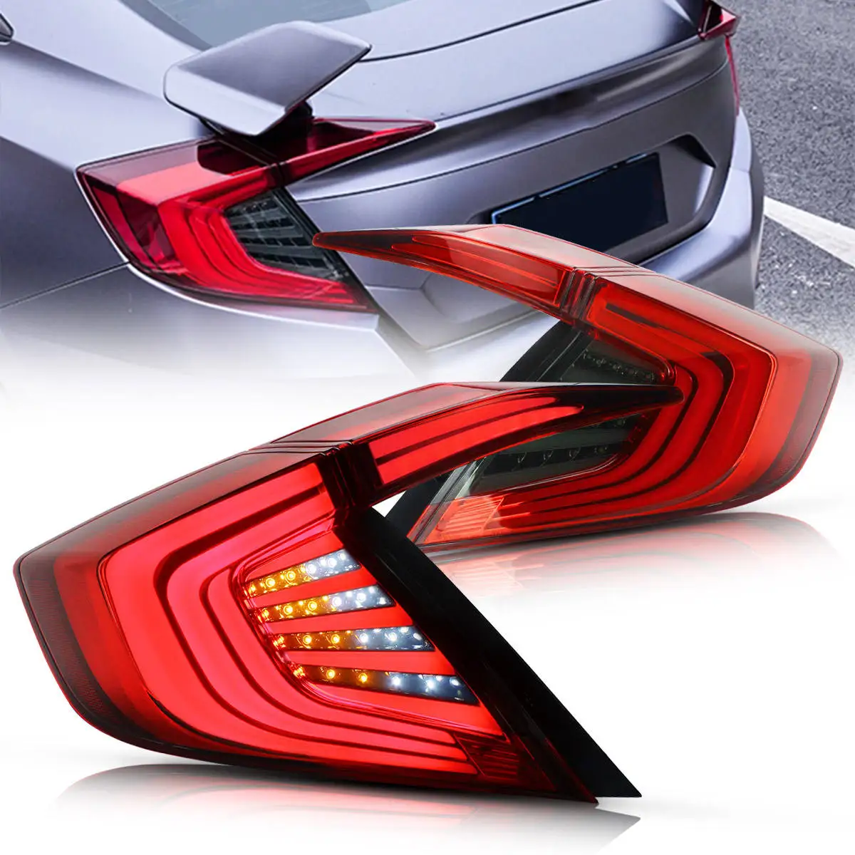 

LED Tail Lights For Honda Civic 10th Gen Hatchback/Type R 2016-2021 With Animation Sequential Turn Signal Not For Coupe