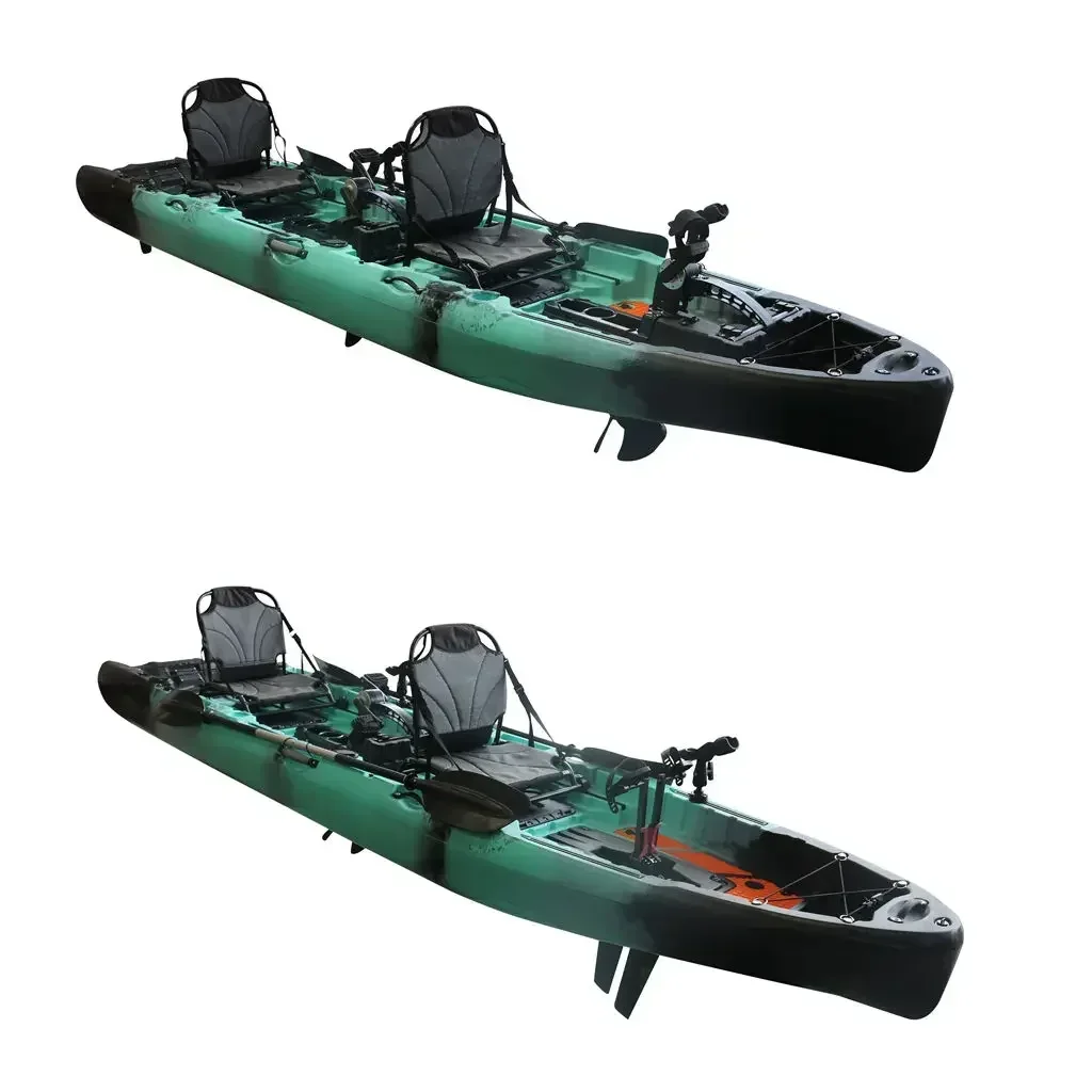 New Arrival 14FT 2-Person Pedal Kayak 4.2m Length Electric Motor Fishing Kayak HDPE Hull Material Plastic Water Sports