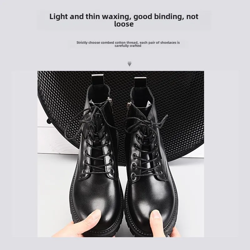 Leather Shoes Waxing Shoelace Rope Casual Men's Black Worker Boot  Boots Women's Boots Long and Short Thick round Black