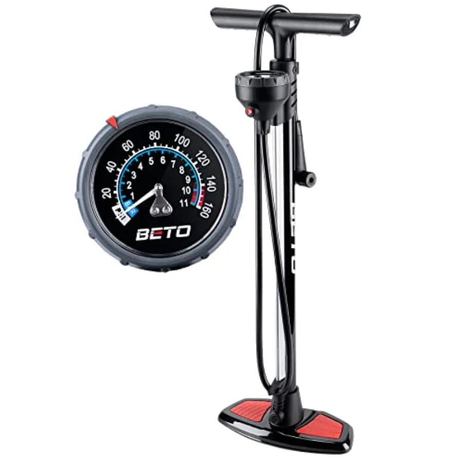

Bike Pump Portable - Bicycle Floor Pump with Industrial Top-Mounted Gauge and Air Bleed Button, Steel Tube 160 Psi Max
