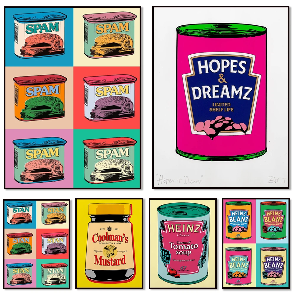 Warhol baked beans, baked beans, golden syrup, sherbet pop art, mustard, Warhol Campbell tomato soup, British foodie poster