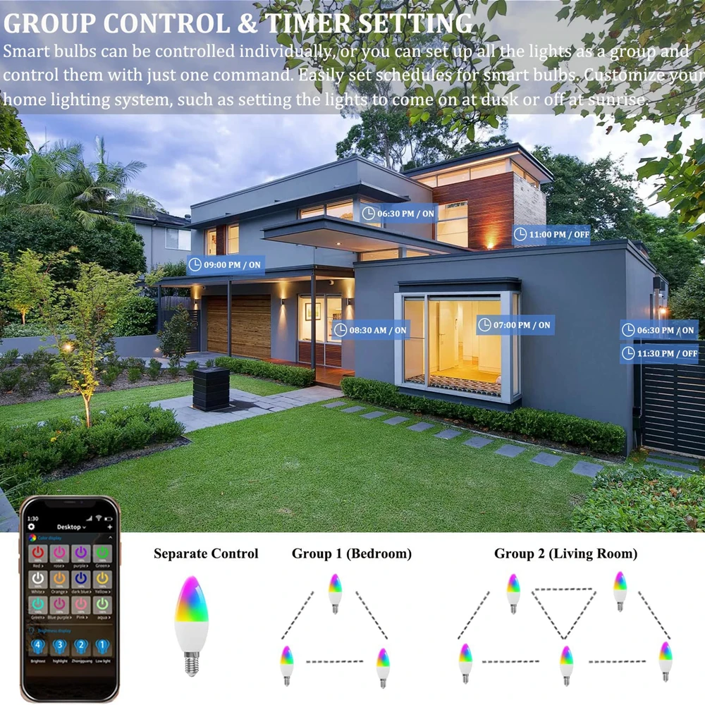 HomeKit สมาร์ทหลอดแอลอีดี E14 WiFi RGB + CW โคมไฟเทียนไข Dimmable สีสัน Cozylife APP Control ทำงานร่วมกับ Alexa Google Siri