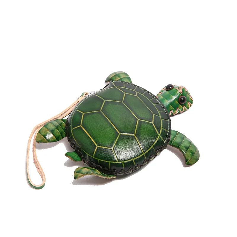 Genuine Leather Creative Turtle Coin Purse Cute Cartoon Student Children's Mini Cowhide Handmade Animal Short Wallet