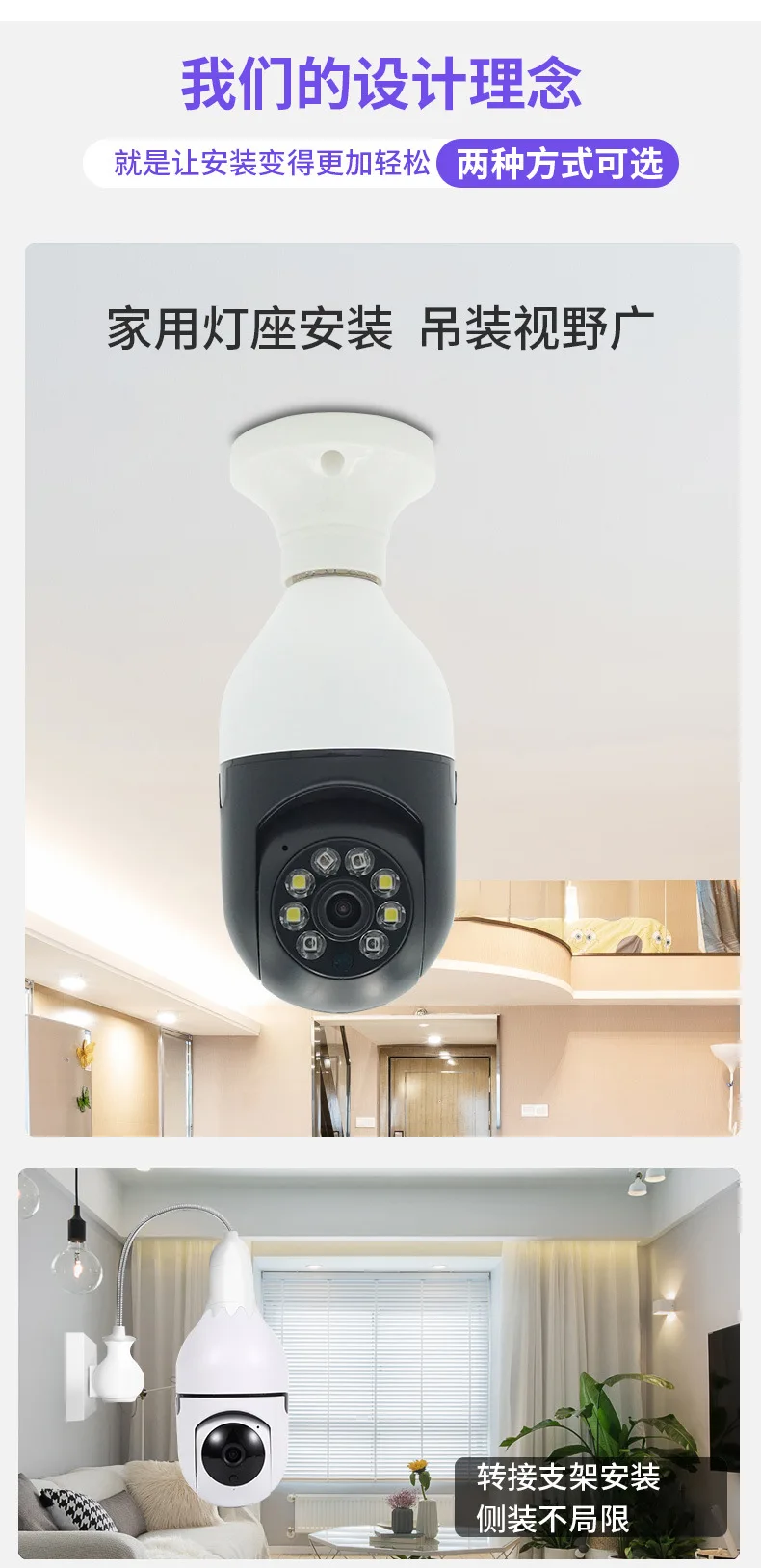 

2MP 1080P Tuya/YiLot APP Full Color E27 Lamp Head Socket IP Camera AI Humanoid Detection Home Security Alarm CCTV Baby Monitor