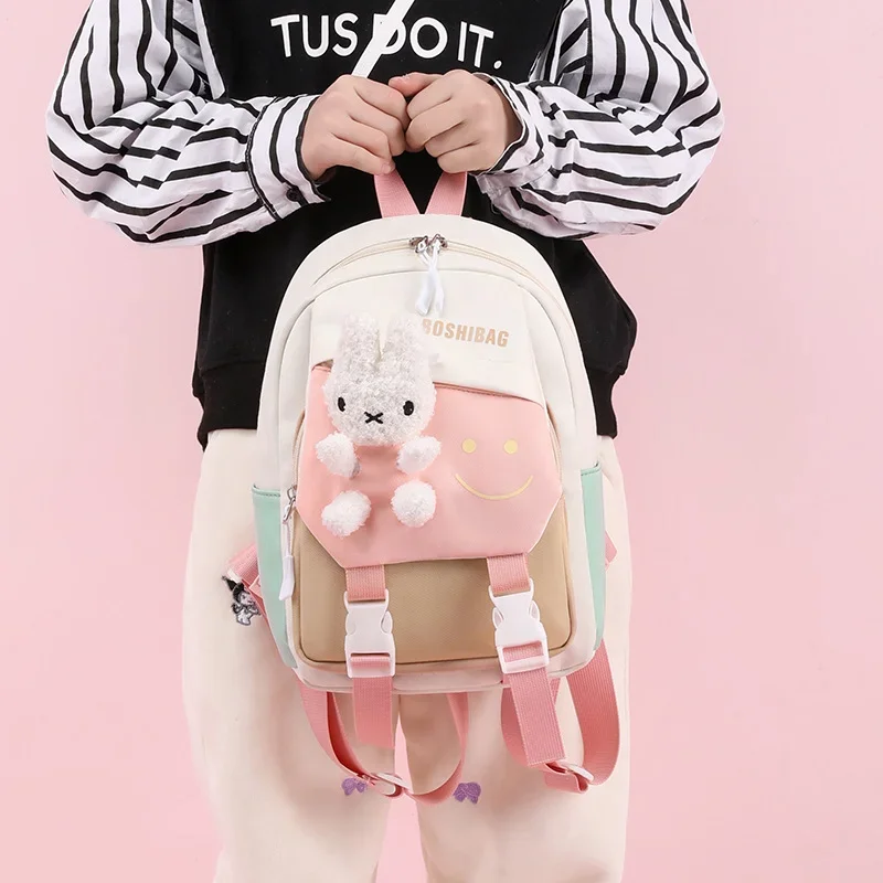 Cute cartoon rabbit doll schoolbag simple contrasting color fresh large capacity backpack