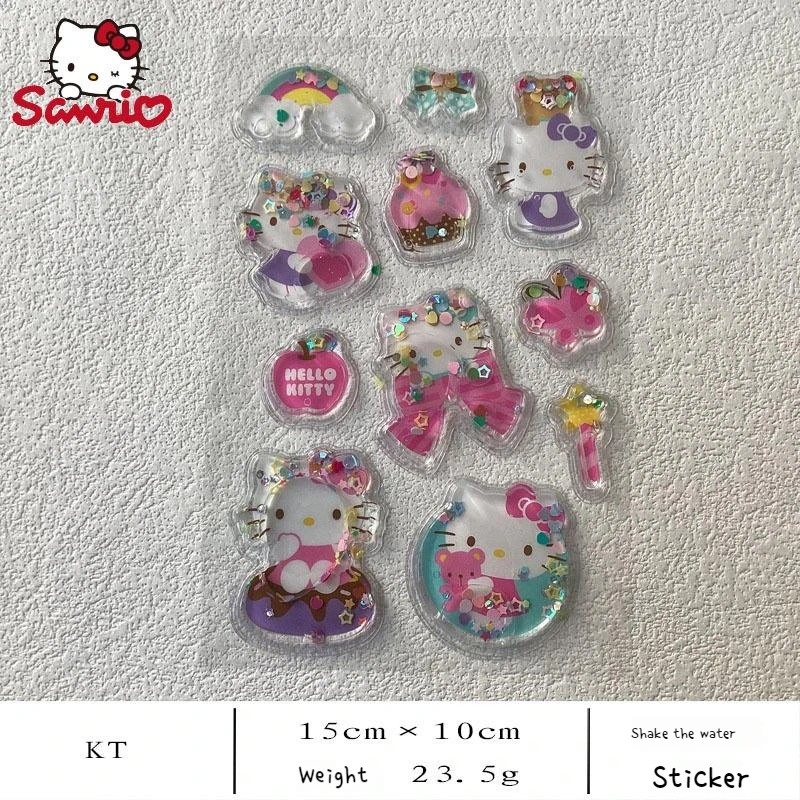 Sanrio 8pcs Shake Water Stickers Kawaii Hello Kitty Cute Girl Heart Crystal Stickers 3d Stereo Decorative Bubble Stickers Gifts