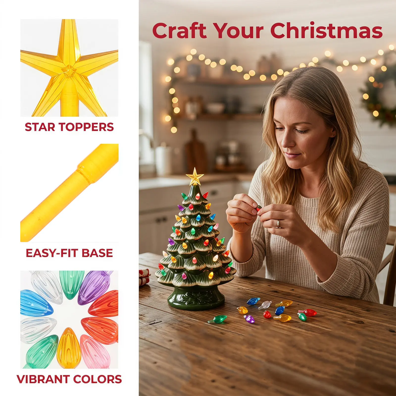 103Pcs Christmas Tree Replacement Bulbs Multi-Color Plastic Ceramic Xmas Tree Light Bulbs DIY Festive Decor Replacement Parts