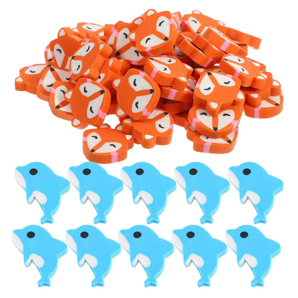 

1 set Fox Dolphin Erasers Mini Cartoon Animal Shape Soft Material Pencil Colored Sketch Bulk School Kids Creative