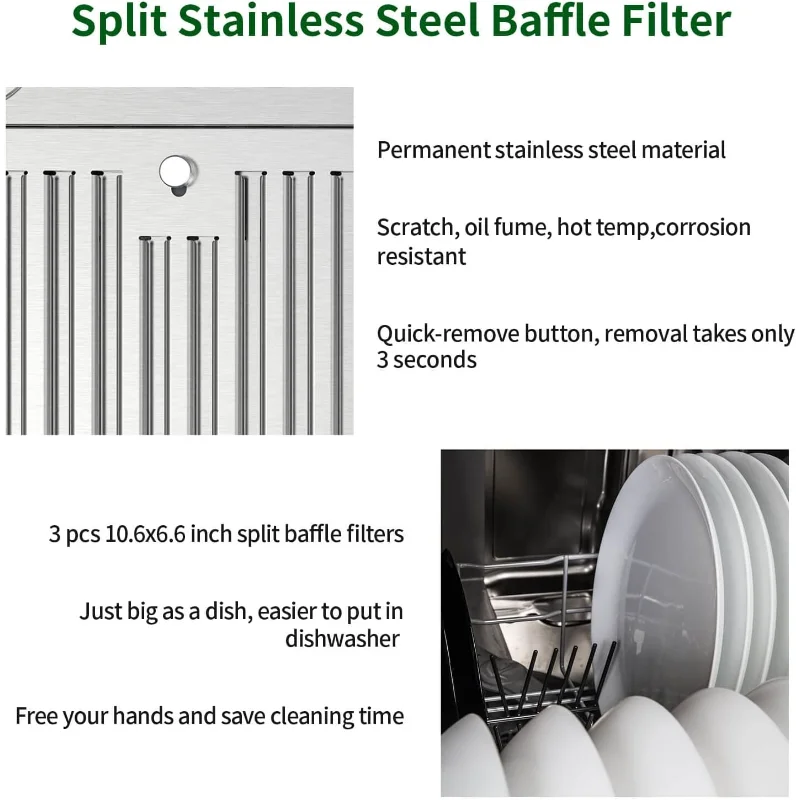 شفاط المطبخ إدراج 36 بوصة 600CFM الفولاذ المقاوم للصدأ المنزلية المدمج في غطاء فتحة التهوية أنبوبي/بدون قنوات قابلة للتحويل، تهوية المطبخ