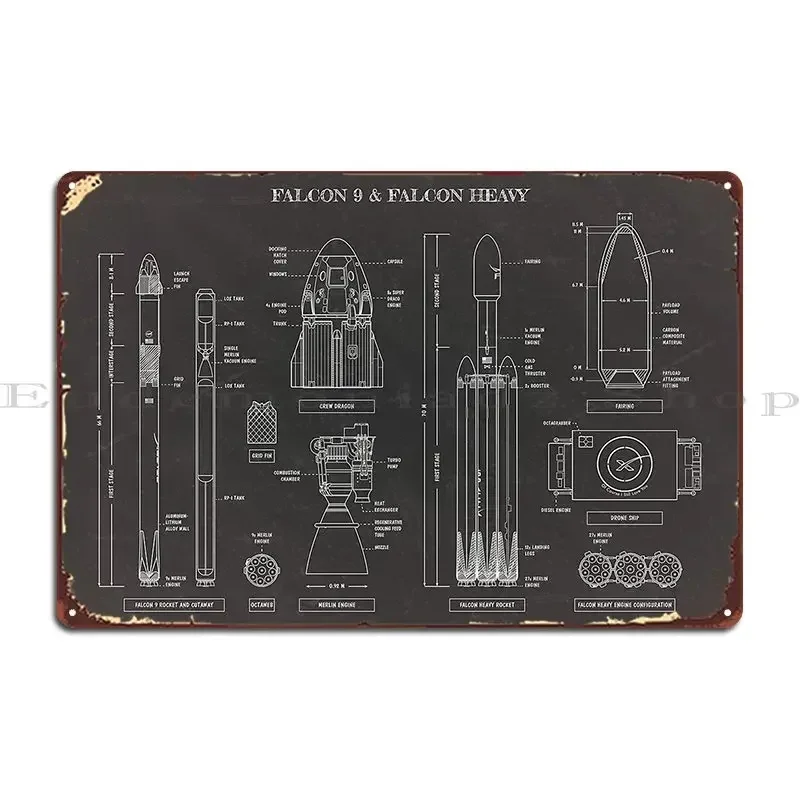 Spacex Falcon 9 And Falcon Heavy Blackboard Metal Sign Design Classic Bar Decoration Print Tin Sign Poster