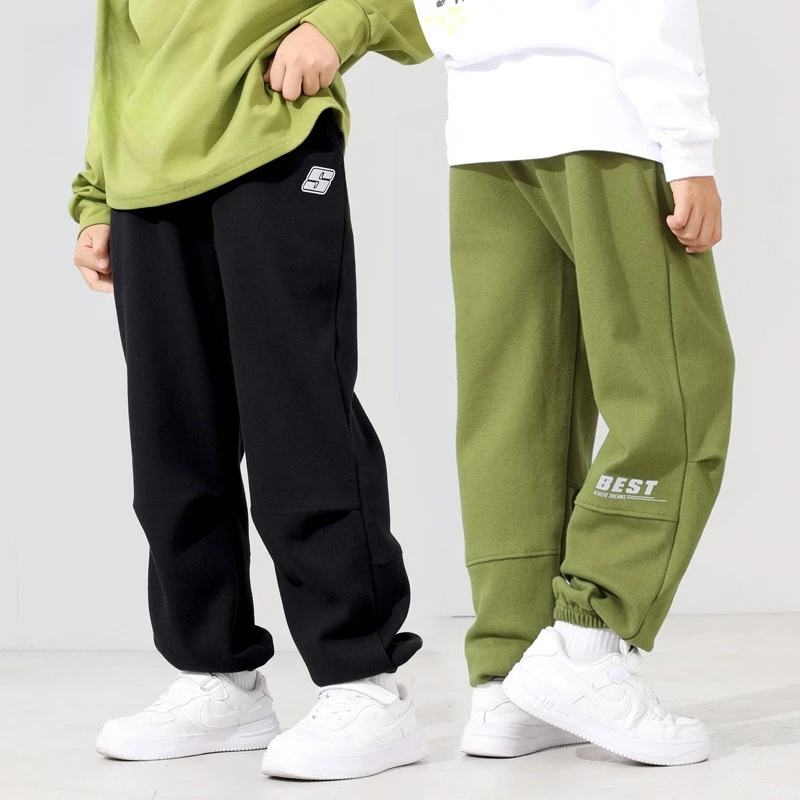 

2026 Spring Boys Sweatpants Loose Fit Elastic Waist Soft Breathable Casual Sports Trousers for Kids School Daily Bottom Wear
