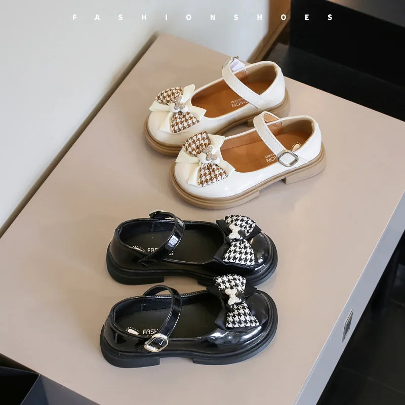 2025 Loafers Girl Leather Shoes Spring Fashion Mary Jane Bow Dance Kids Princess Shoes Flat Heels Children's Dresses Shoe 26-36