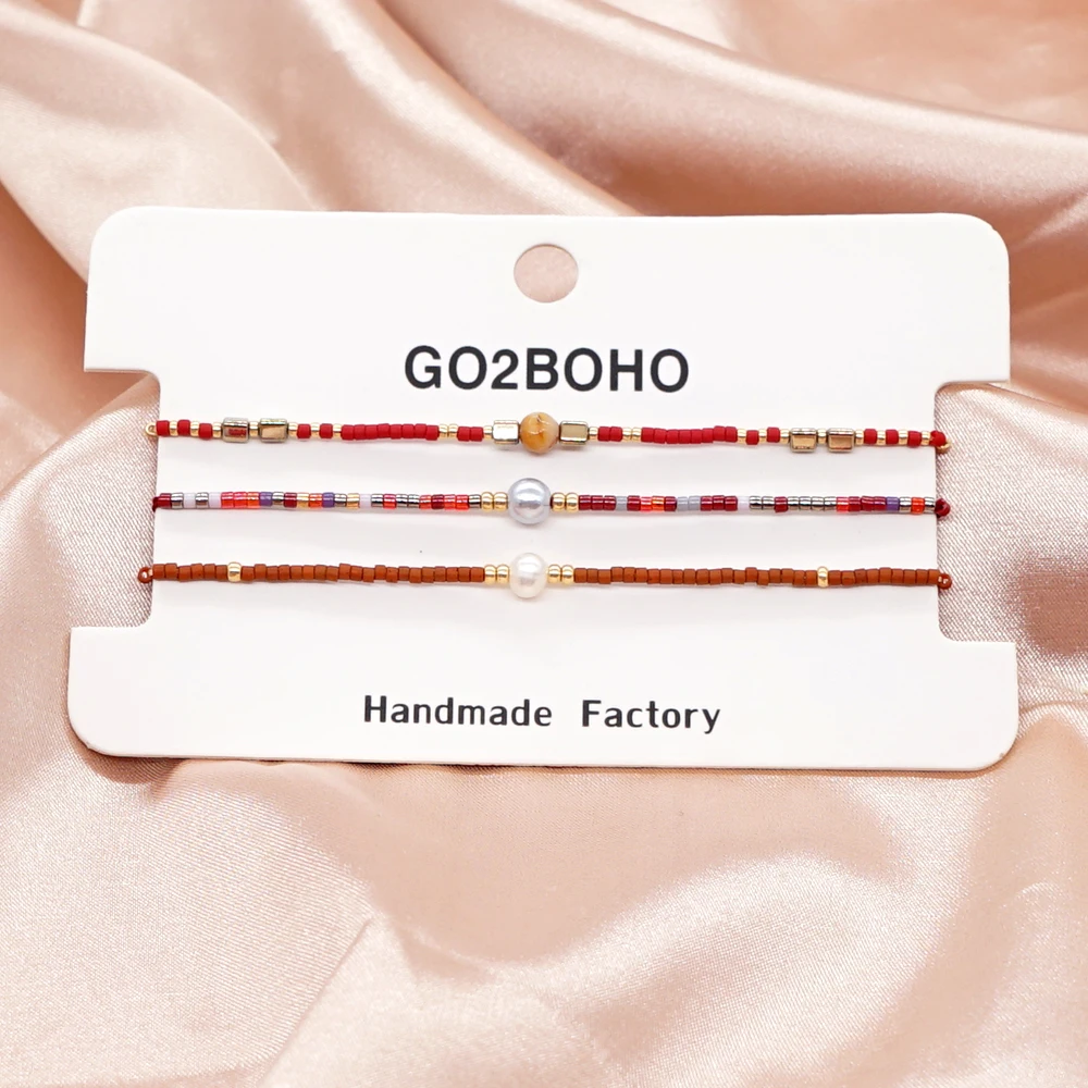 

Go2Boho 3 Pieces Stack Bracelet Set Fashion Pearl Stone Charm Bracelets for Women Jewelry Miyuki Seed Bead Pulseras Jewellery