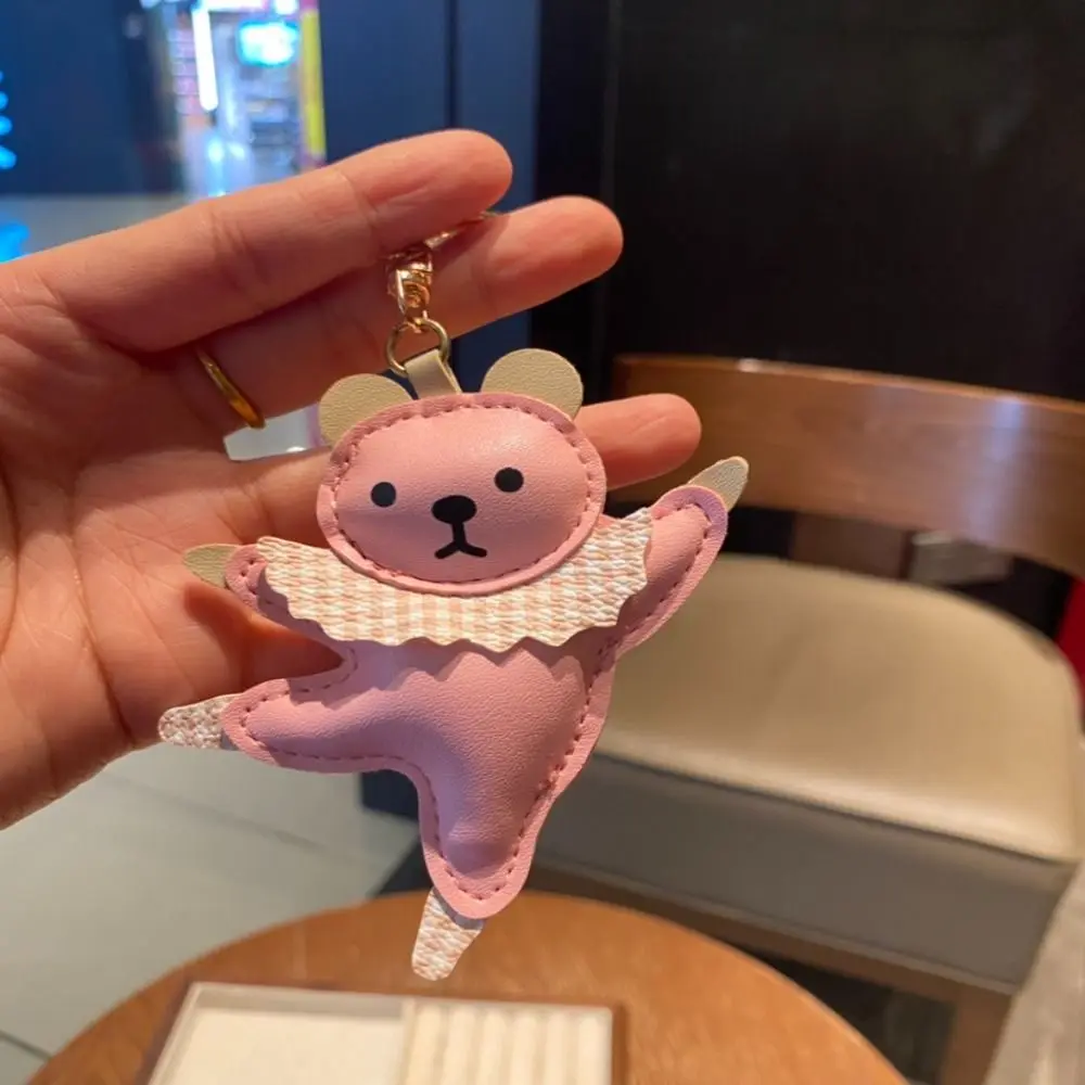 

Creative Animal Ballet Bear Keychain Patchwork Key Decor PU Bear Pendant Bag Pendant Backpack Decor Car Keyring Students