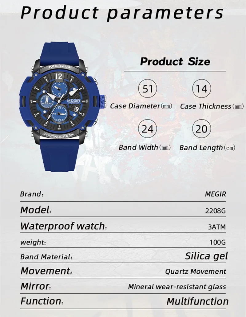 MEGIR Watches Men Chronograph Quartz Wrist Watch Top Brand Luxury Military Sport Wristwatch Silicone Waterproof Auto Date 2208