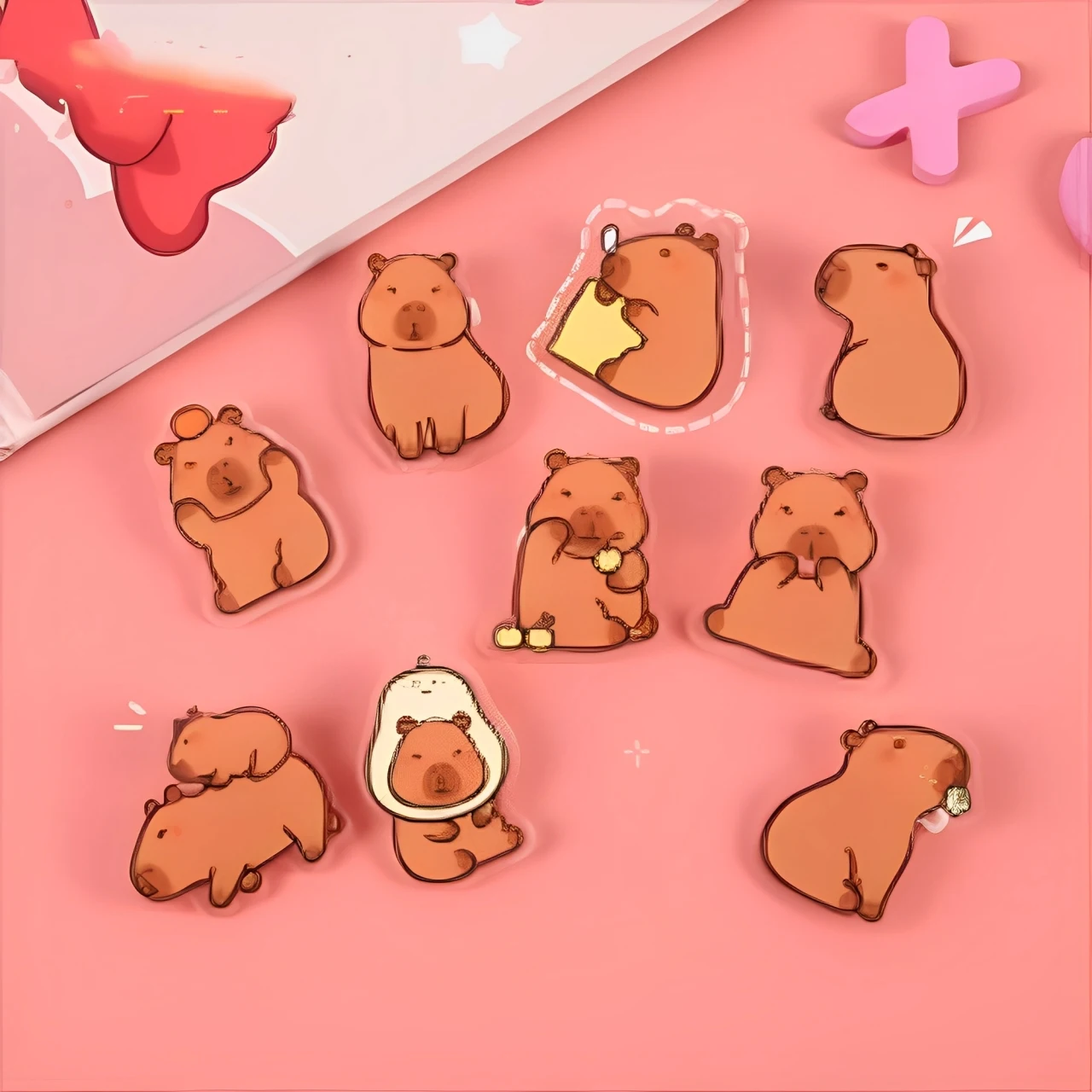 Cute Cartoon Capybara Acrylic Brooch Holder Creative Badge Pin Clip School Bag Pen Bag Decorate Clothing Suit Pocket Accessories