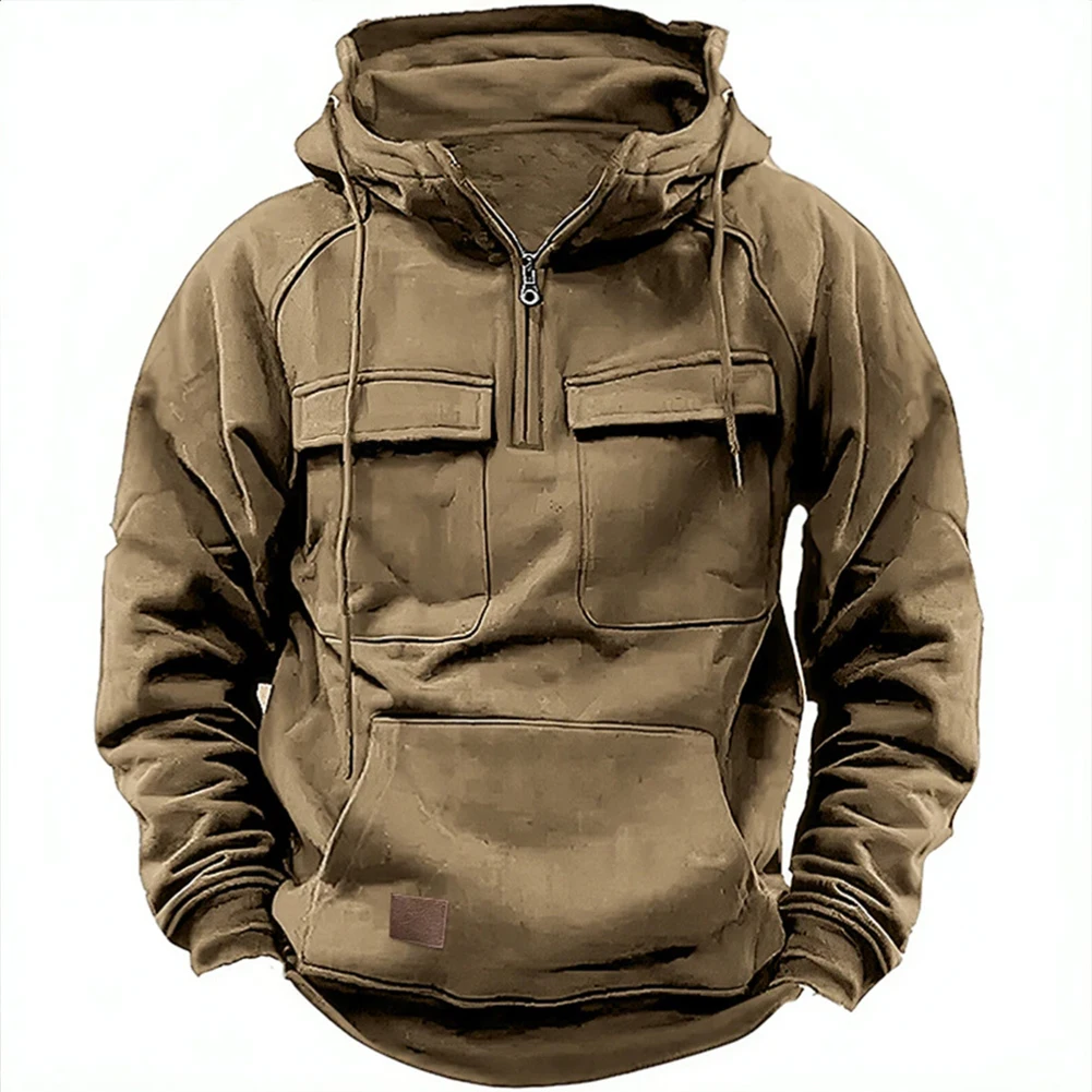 Classic Men\'s Hooded Sweatshirt Casual Loose Fit Sweater Pullover Solid Color Sportwear for Vacation Holiday Daily