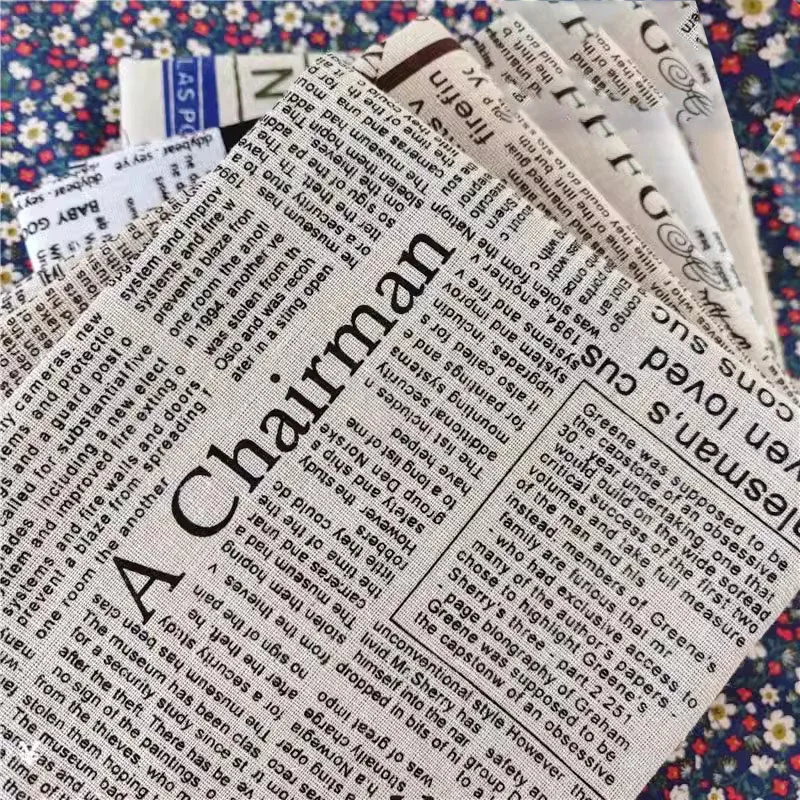 英語の新聞がプリントされたヴィンテージ生地,テーブルクロス用リネン生地,クッション,枕,150x50cm,新品,2015