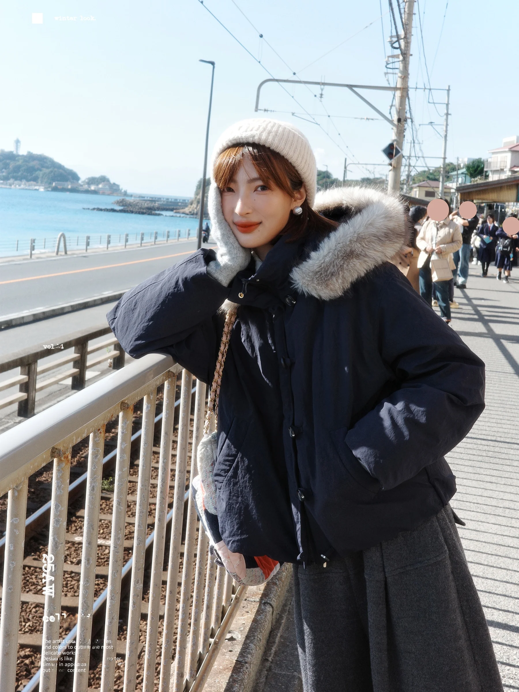 

Detachable Fur Collar down Jaet ort Coat Snowy White Sketch Workroom Quilted Warmth Retro Loose Fit Long Sve Women's Coat