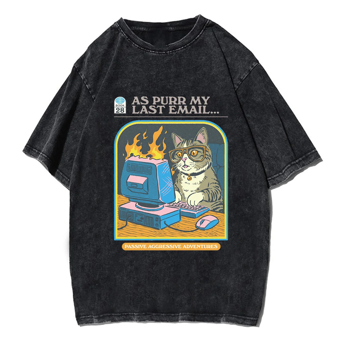 As Purr My Last Email Y2K T Shirt Men Women Oversized Hip Hop Cat Tshirt Unisex Anime Washed Short Sleeved T-Shirt Cotton Tops