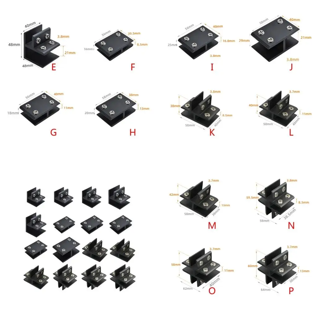  Glass-to-Glass Corner Clamp for Rimless Aquarium Shower Door Glass Panel Fixing