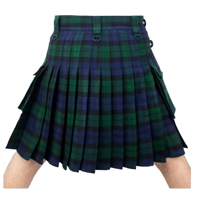 High Quality Fashion Men Cool Pocket Kilts Solid Color Gothic Kilt Vintage Warrior Cargo Kilt Metal Belt Pleated Skirt