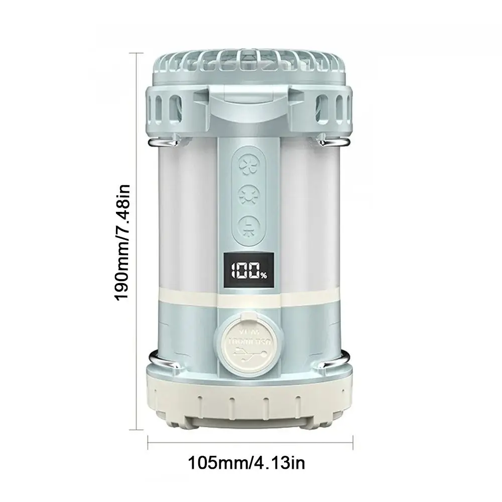 3-in-1 LED Light with Fan Three Wind Speed Rechargeable Camping Tent Light Multi-function Portable Searchlight Emergency
