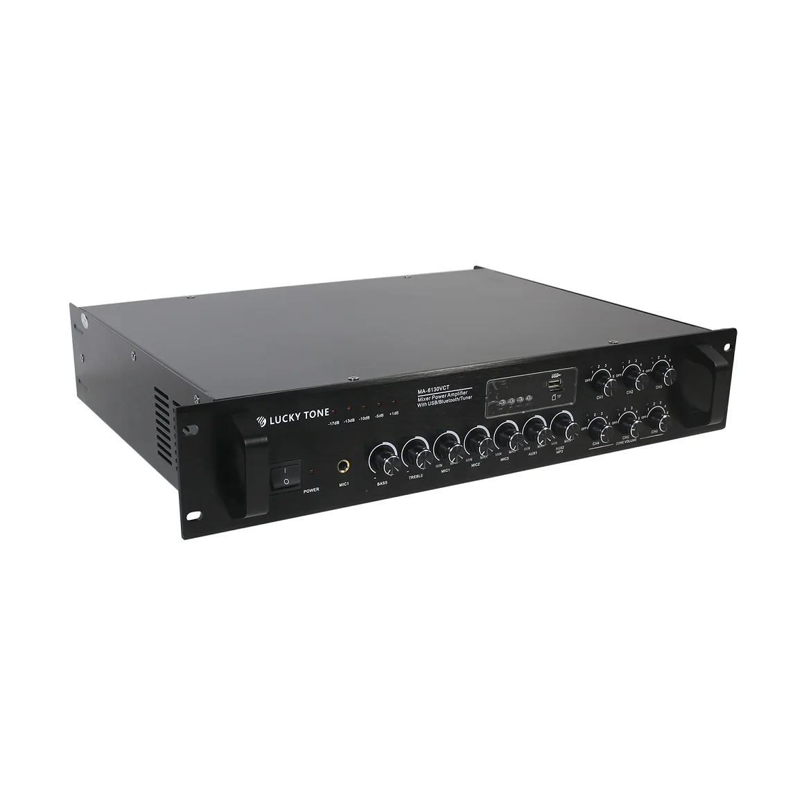 6-zone Mixer Power Amplifier with Independent Volume Controllers and Built-in USB/Tuner/Blue tooth/TF Card