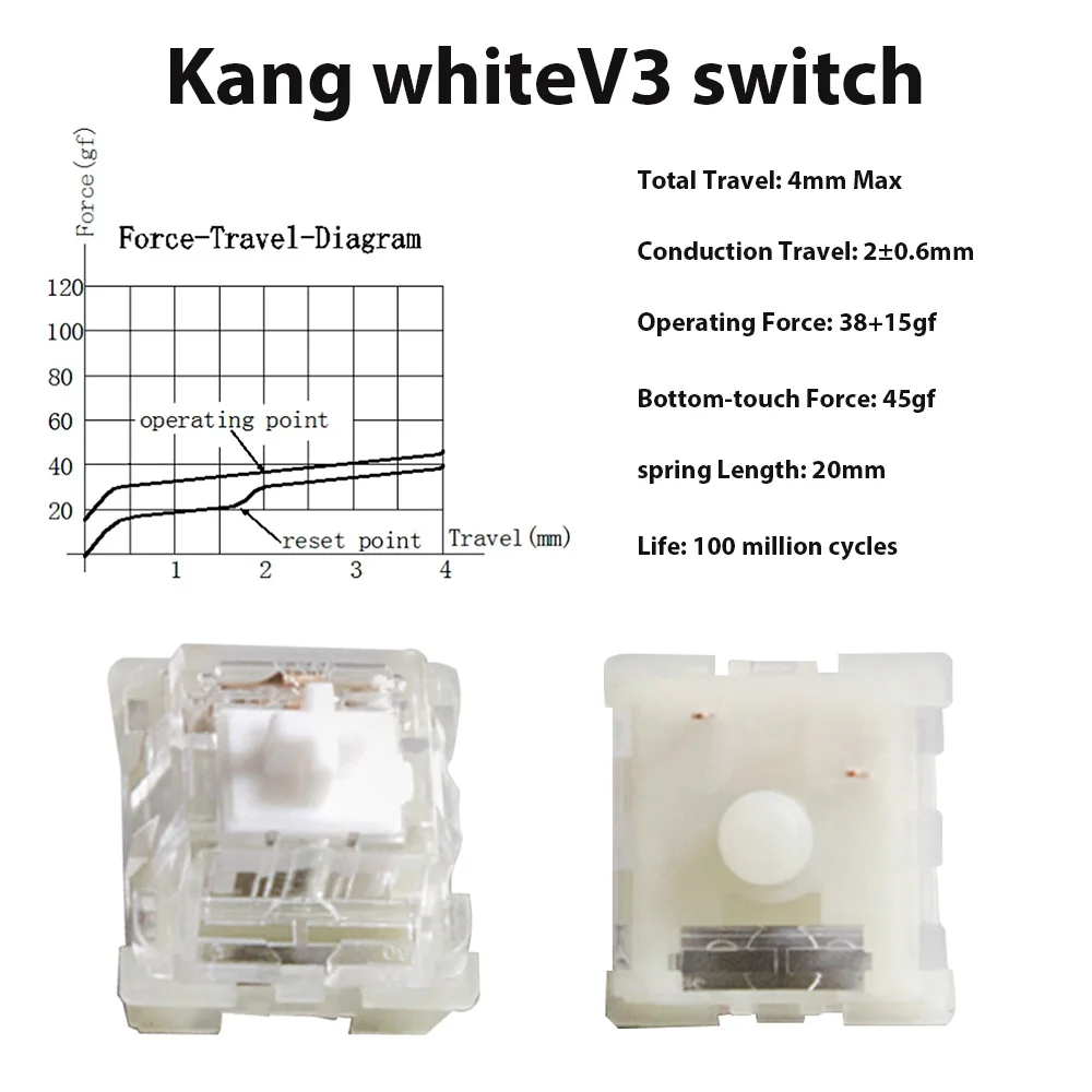 Kang White V3 Switches Mechanical Keyboard Linear Switch 3 Pin Custom Cherry SMD Gaming Compatible Hot Swap Switch Accessories