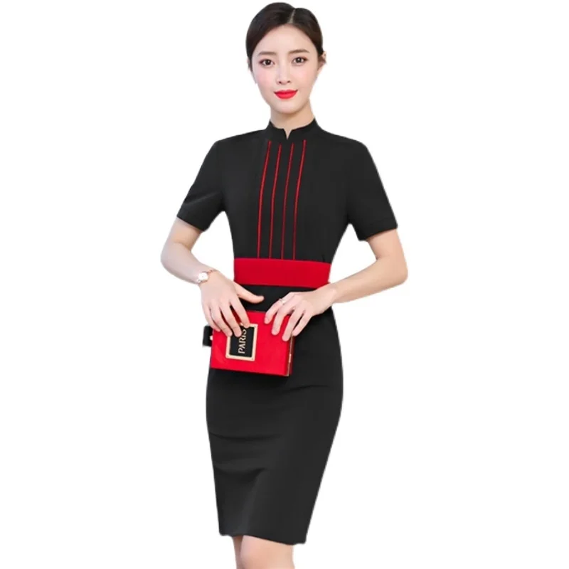 

Elegant Patchwork Summer Short Sleeve Dresses Slim Hips Dress for Women OL Styles Business Work Wear Dress Vestidos