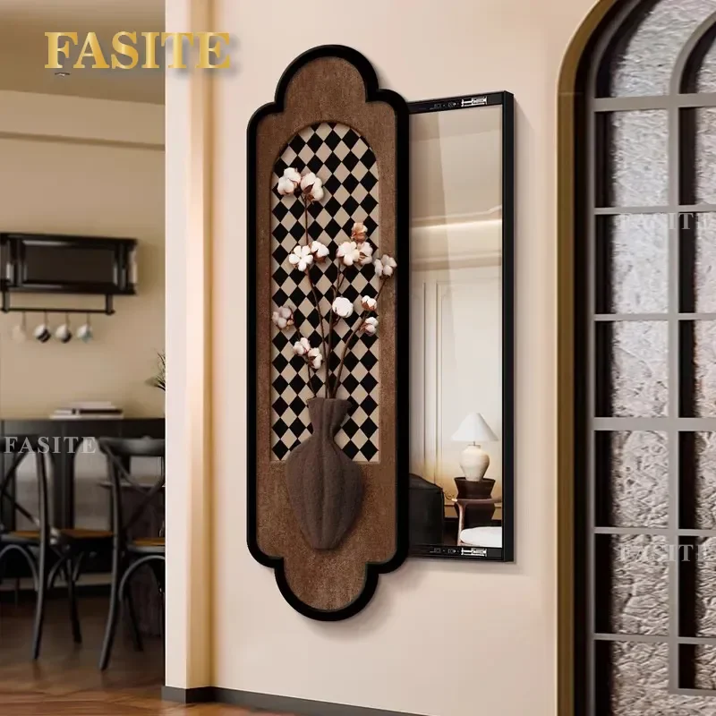 For Medieval Style Decorative Painting Mirror Sliding Full Body Retro Hidden Invisible Wall Mounted Full Length Mirror Art