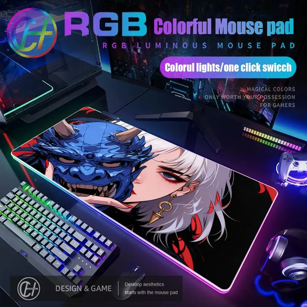 

HYBXAXC Devil Mask Rubber Mouse Pad RGB Gaming Mouse Pad Desk Mat HD Gamer Large LED Light XXL