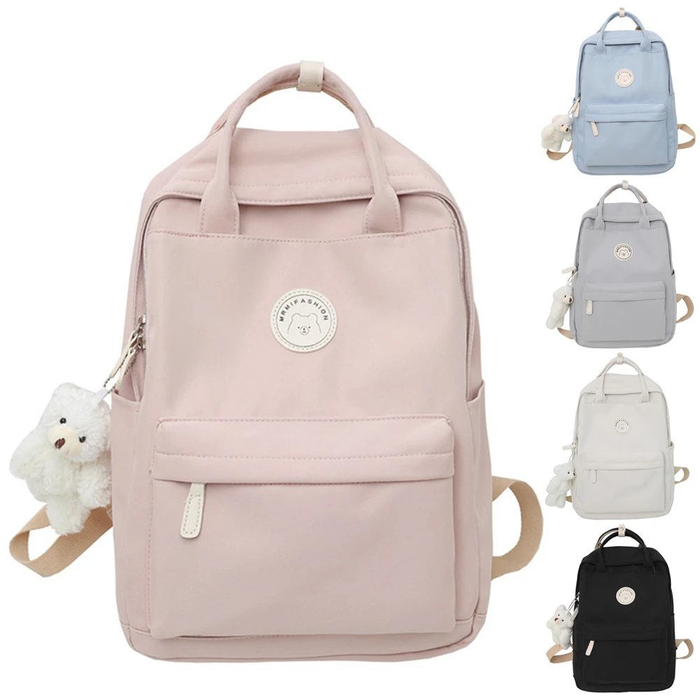 Teens School Backpack Large Capacity with Plush Pendant Childrens Rucksack Solid Zipper for Work Camping Sports Travel Backpack