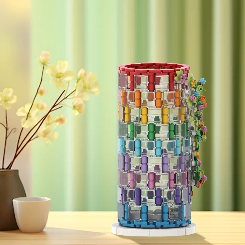 MOC Rainbow Vase Model Building Blocks Living Room Bedroom Decoration Flower Vase Assembled Bricks Girls Toys Creative Kids Gift