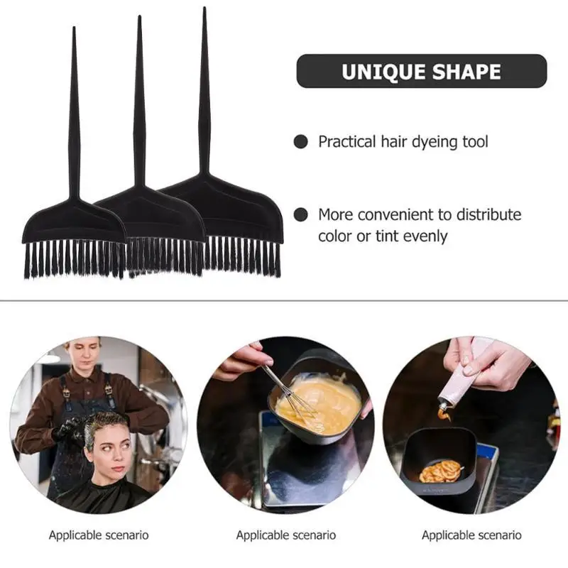 3 Pcs Professional Hair Coloring Dye Brushes Soft Bristles Comfort Grip for Travel Home Salon DIY Use
