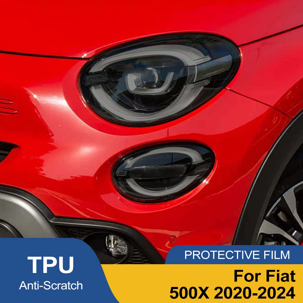 For Fiat 500X 2020-2024 Smoke Black High-Gloss Pre-Cut Headlight Protection Film TPU PPF Anti-Scratch Car Vinyl Wrap Kit