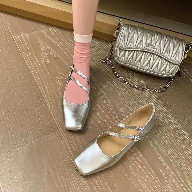 Spring Autumn Women Double Buckle Mary Janes Shoes Patent Leather Dress Shoes High Heels Pumps Retro Ladies Shoe Black Red